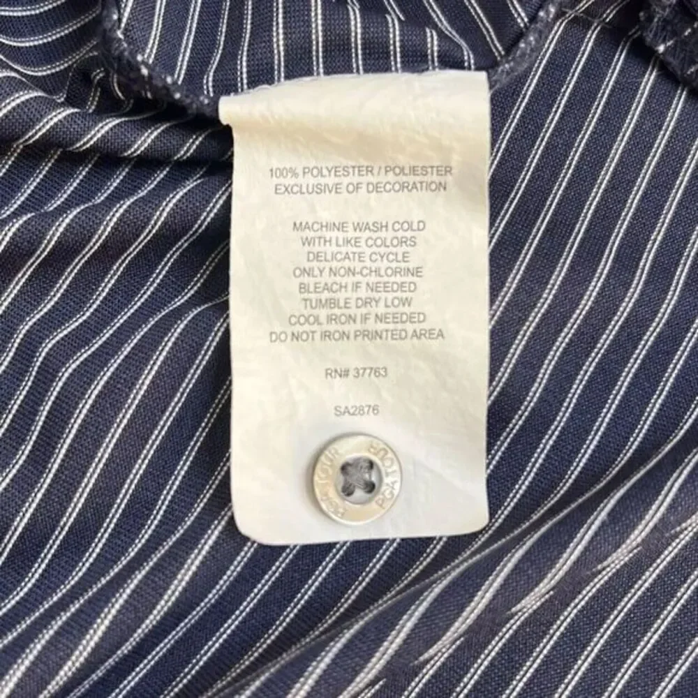 Mens PGA Tour Men's Size XXL Polo Blue/White Striped Short Sleeve Logo Polyester